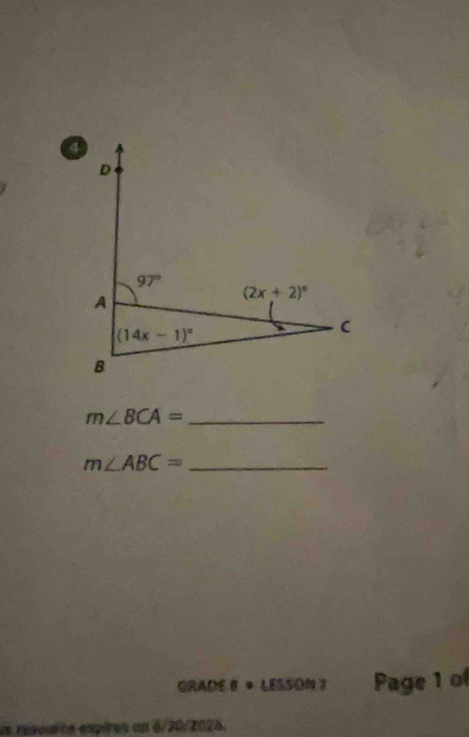 4 m∠bca = m∠abc = grade 8 • lesson 7 page 1 of us expires on 4/24/2025.