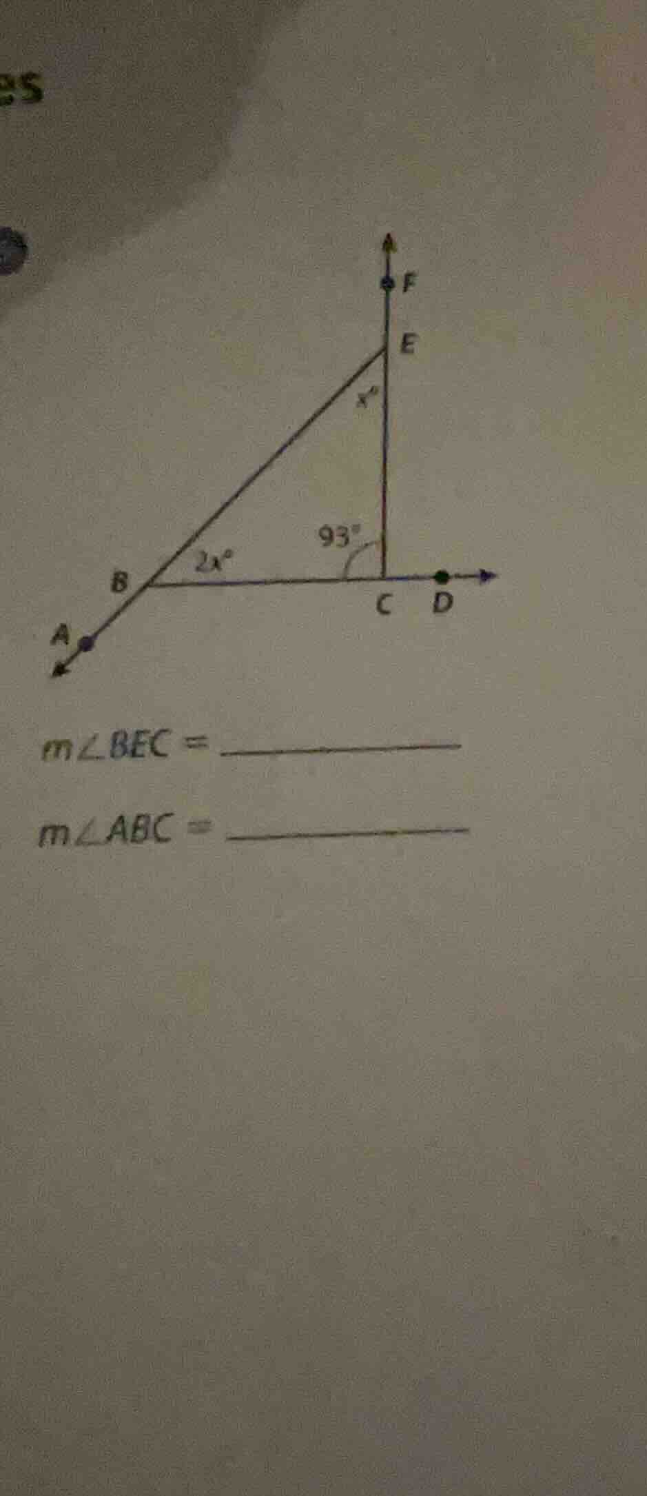 m∠bec = m∠abc = (and a diagram with points a, b, c, d, e, f, angles lab…