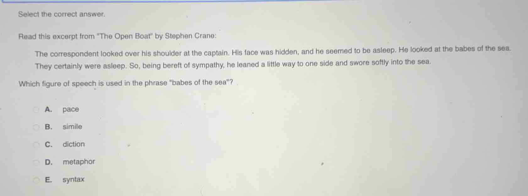 select the correct answer. read this excerpt from \the open boat\ by st…