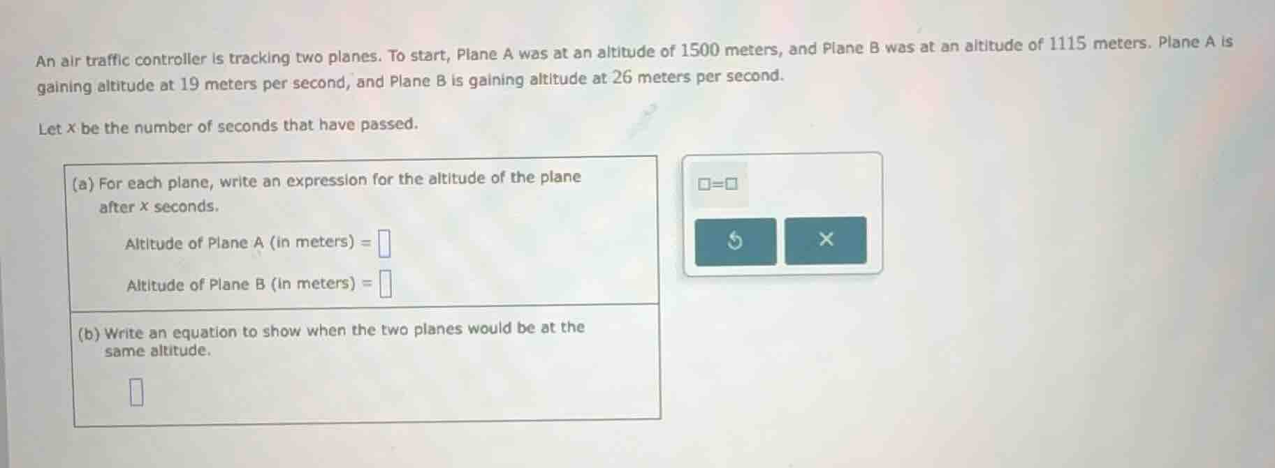 an air traffic controller is tracking two planes. to start, plane a was…