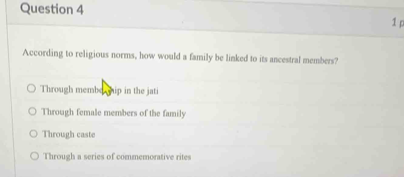 question 4 according to religious norms, how would a family be linked t…