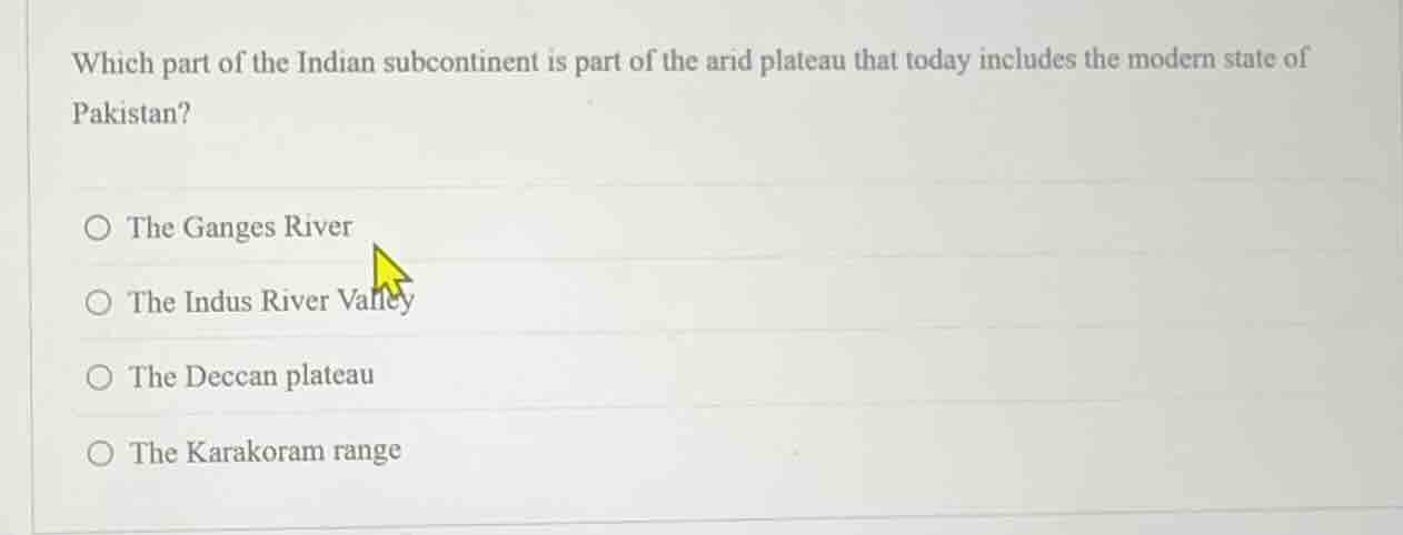 which part of the indian subcontinent is part of the arid plateau that …