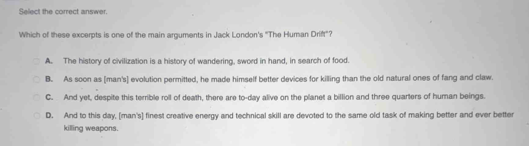 select the correct answer. which of these excerpts is one of the main a…