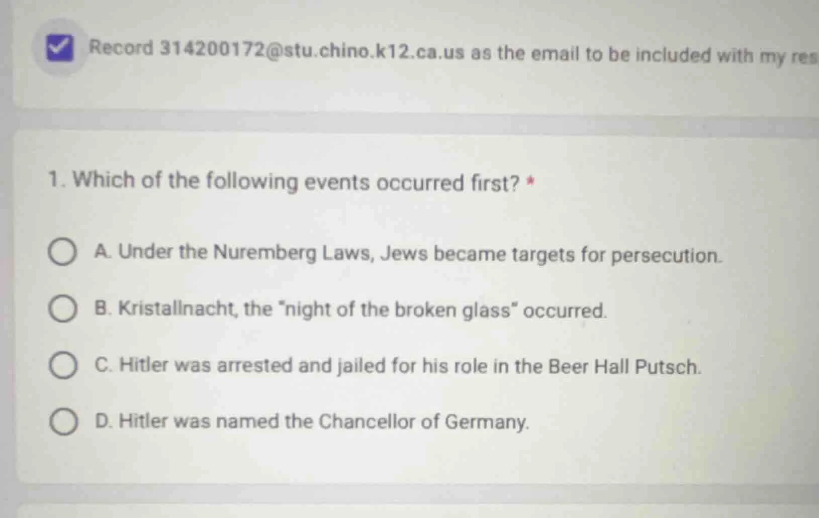 1. which of the following events occurred first? * a. under the nurembe…