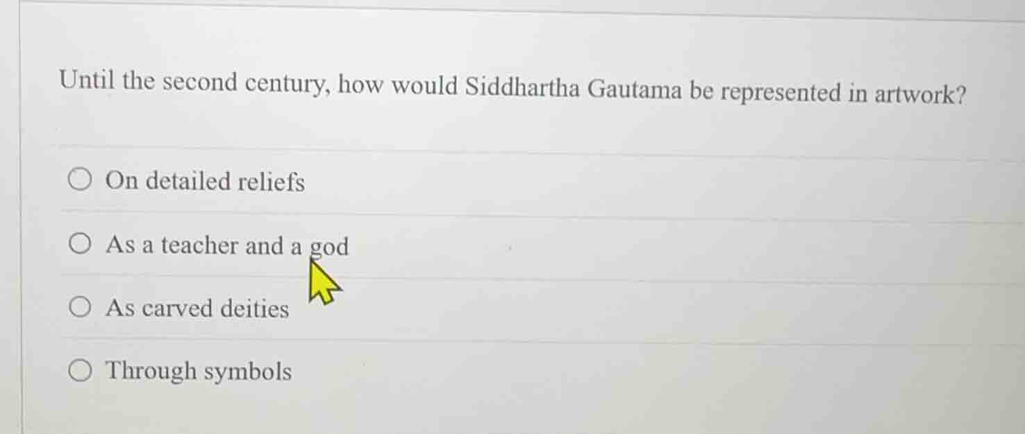 until the second century, how would siddhartha gautama be represented i…