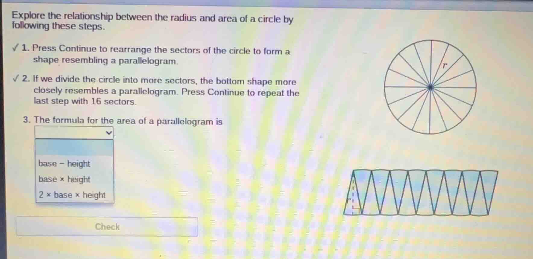 explore the relationship between the radius and area of a circle by fol…