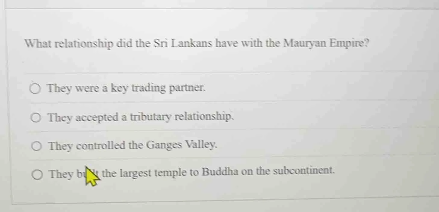 what relationship did the sri lankans have with the mauryan empire? ○ t…