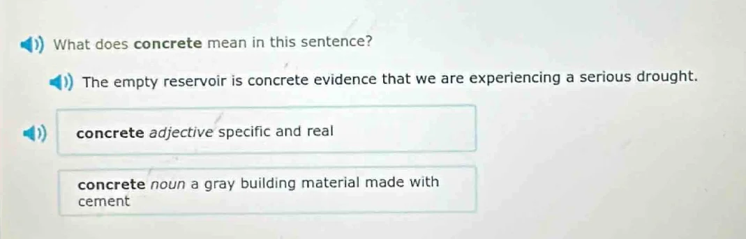what does concrete mean in this sentence? the empty reservoir is concre…
