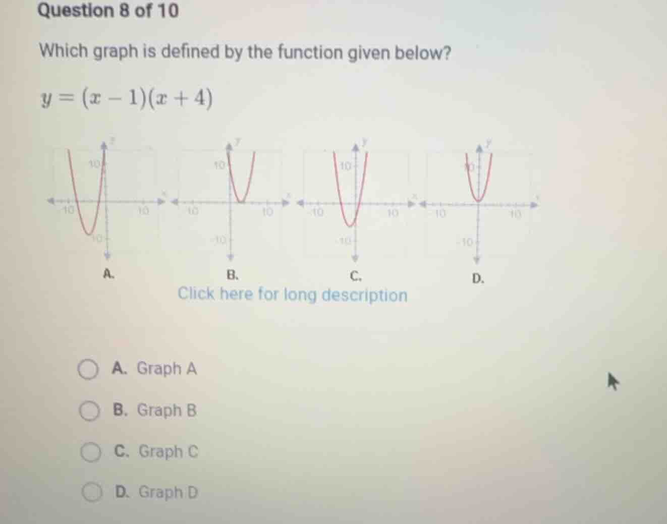 question 8 of 10 which graph is defined by the function given below? y …