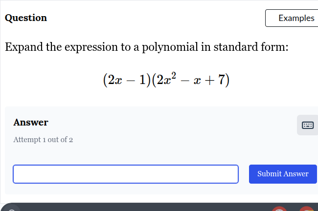 question expand the expression to a polynomial in standard form: (2x - …