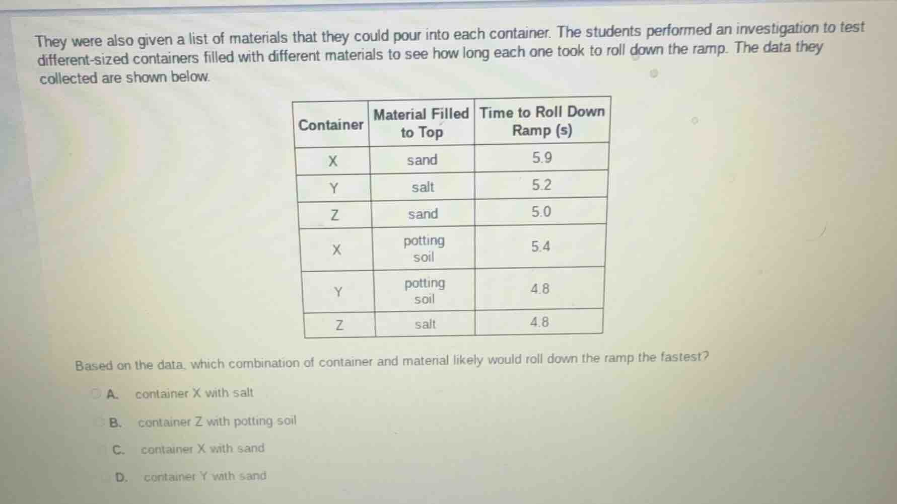 they were also given a list of materials that they could pour into each…