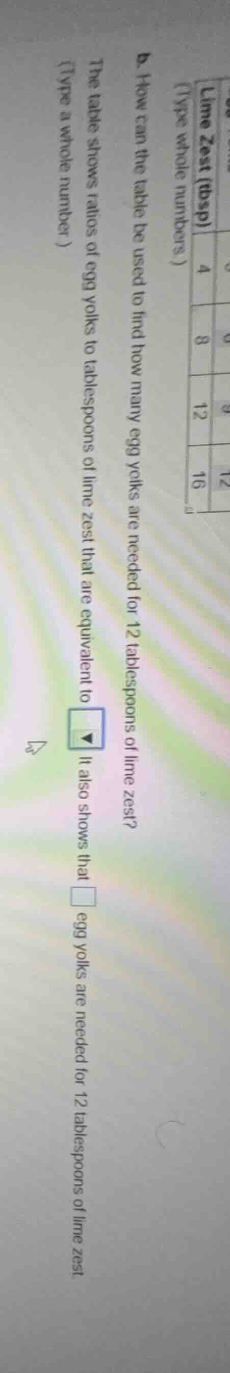b. how can the table be used to find how many egg yolks are needed for …