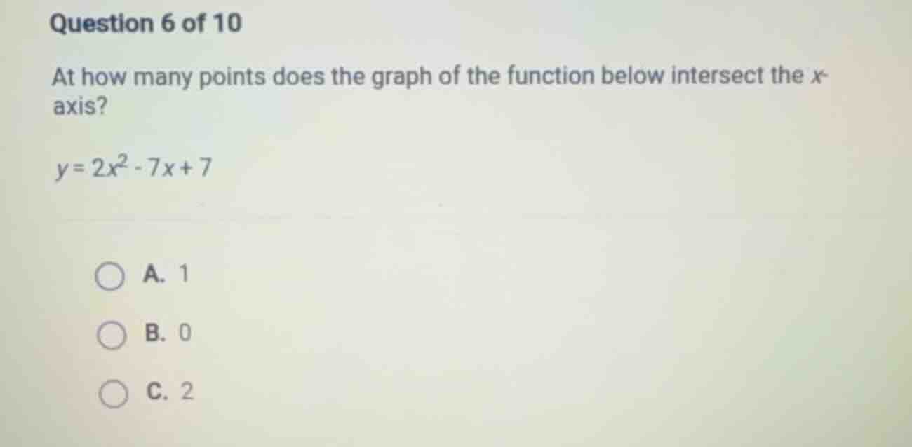 question 6 of 10 at how many points does the graph of the function belo…