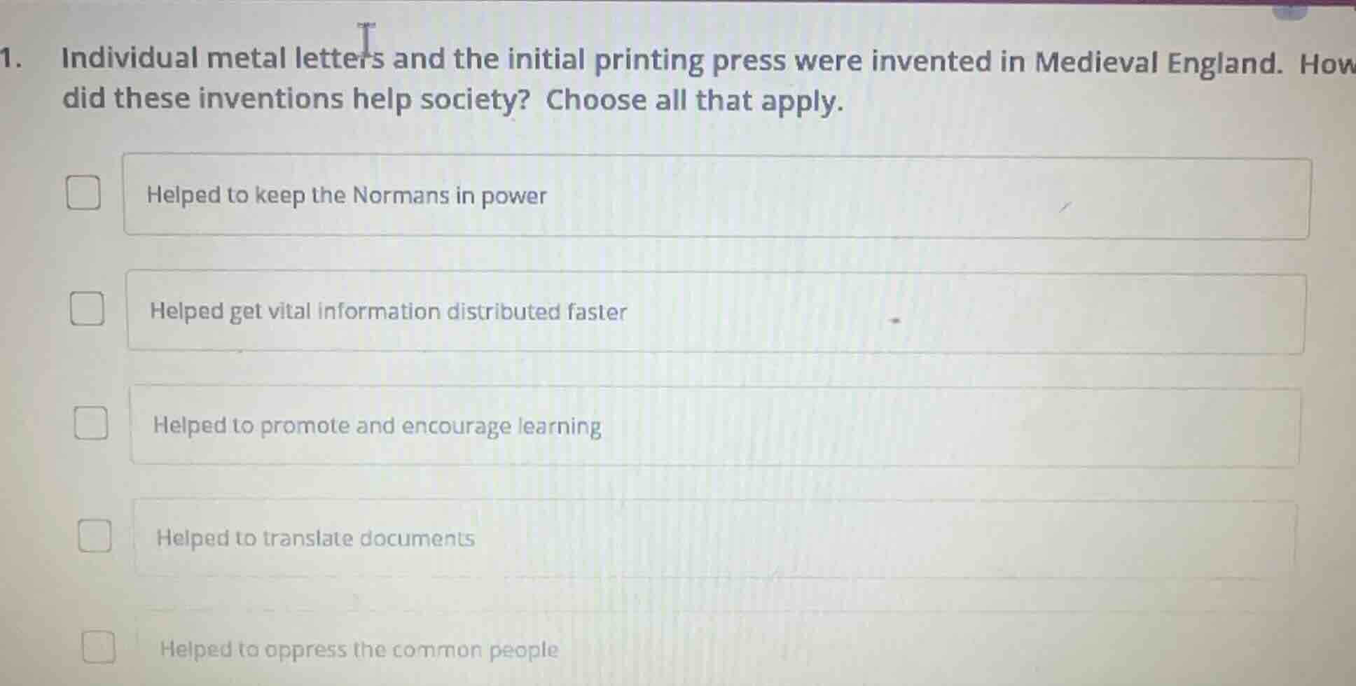1. individual metal letters and the initial printing press were invente…