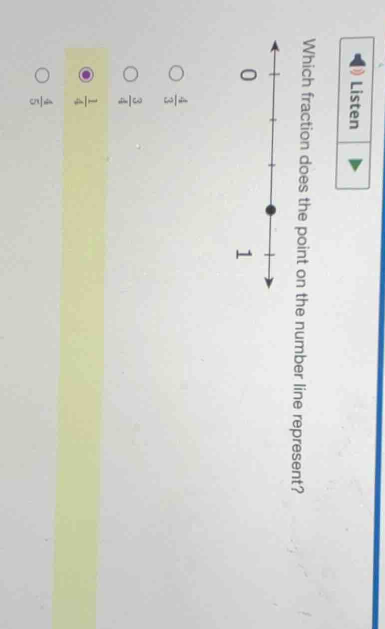 which fraction does the point on the number line represent? 0 1 listen