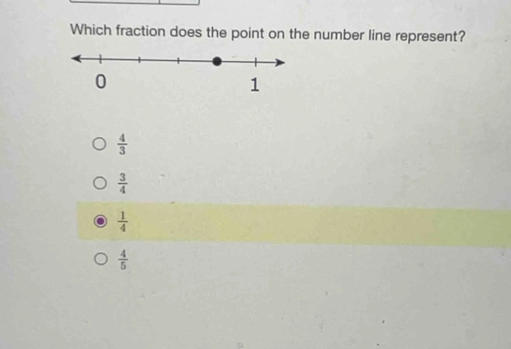 which fraction does the point on the number line represent? 0 1 options…