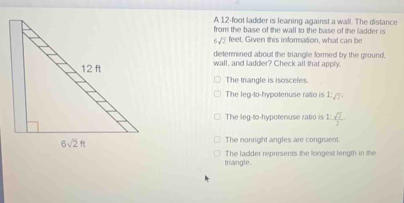 a 12-foot ladder is leaning against a wall. the distance from the base …
