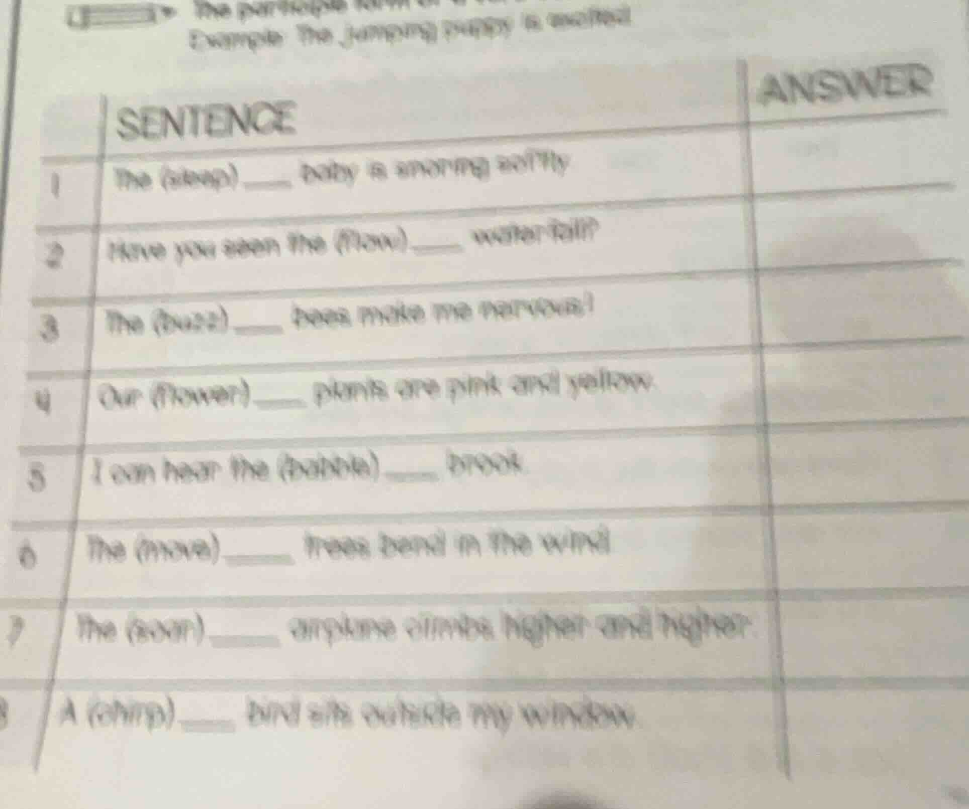 sentence answer 1 the (sleep) ____ baby is snoring softly 2 have you se…