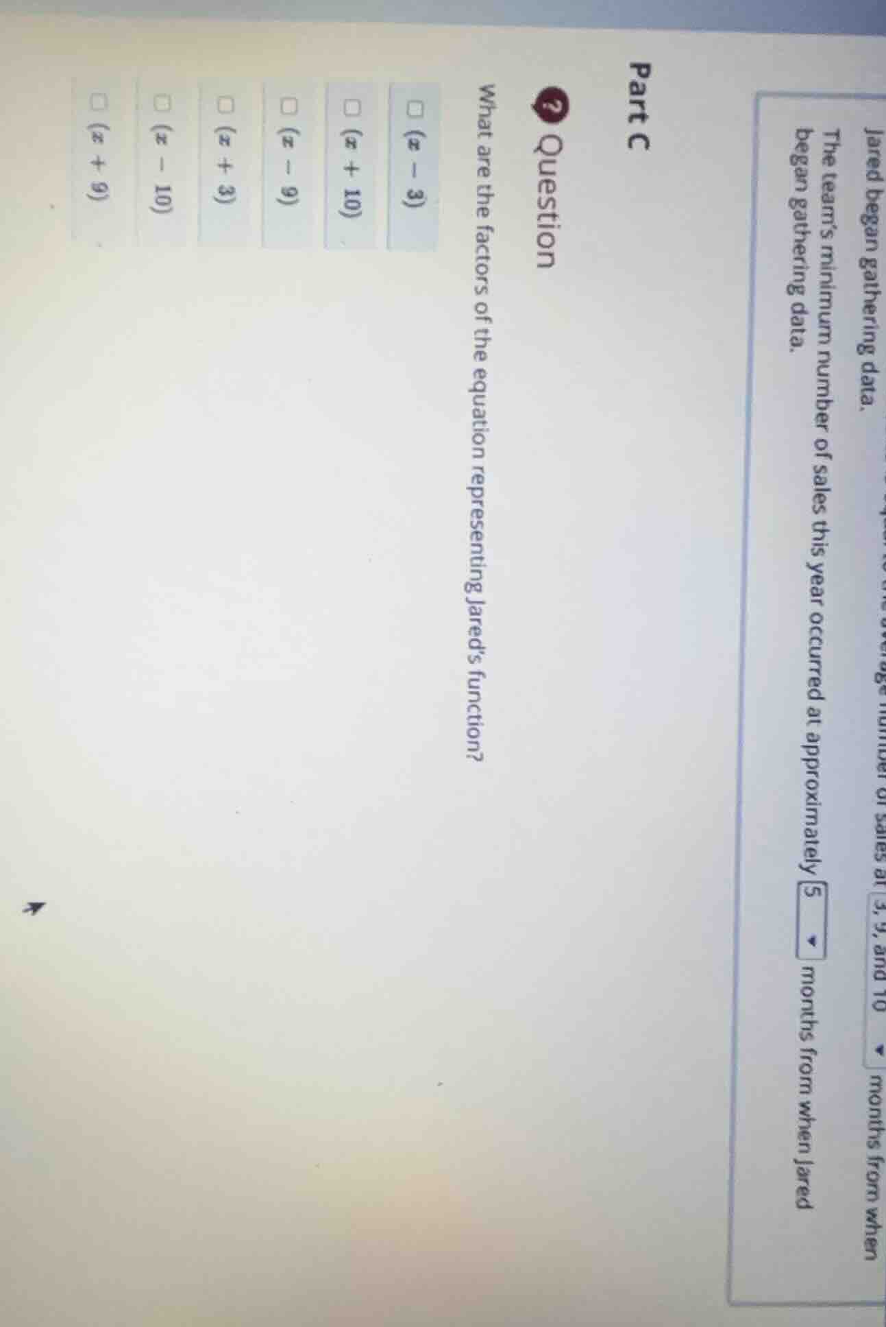 part c question what are the factors of the equation representing jared…