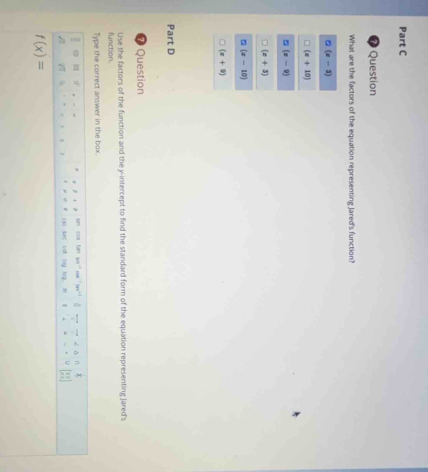 part c question what are the factors of the equation representing jared…