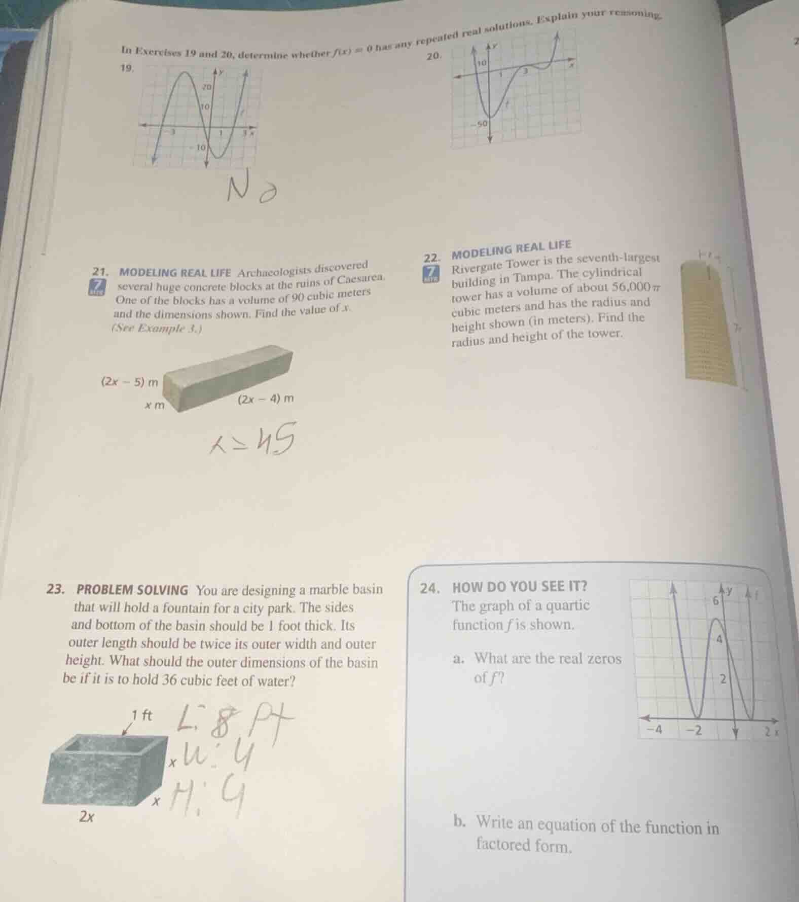 in exercises 19 and 20, determine whether ( f(x) = 0 ) has any repeated…