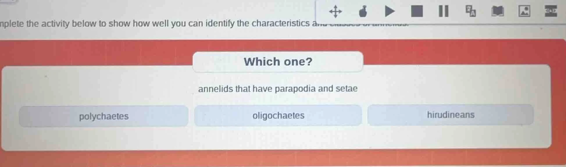 which one? annelids that have parapodia and setae polychaetes oligochae…