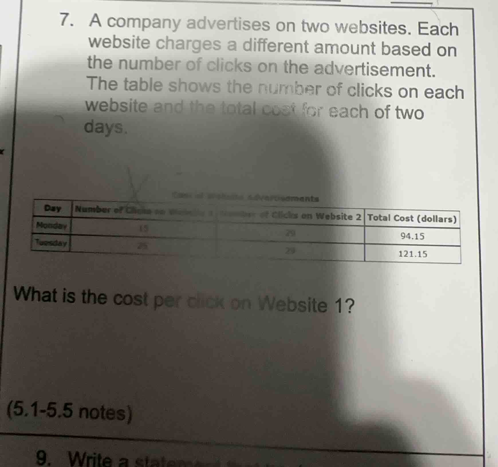7. a company advertises on two websites. each website charges a differe…