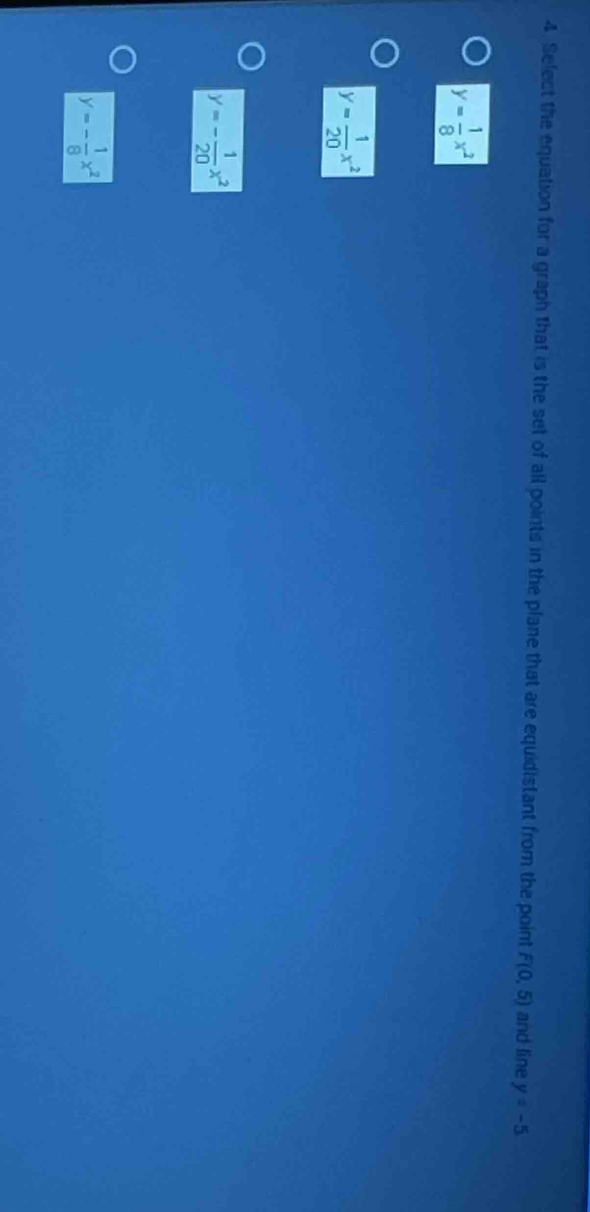 4. select the equation for a graph that is the set of all points in the…