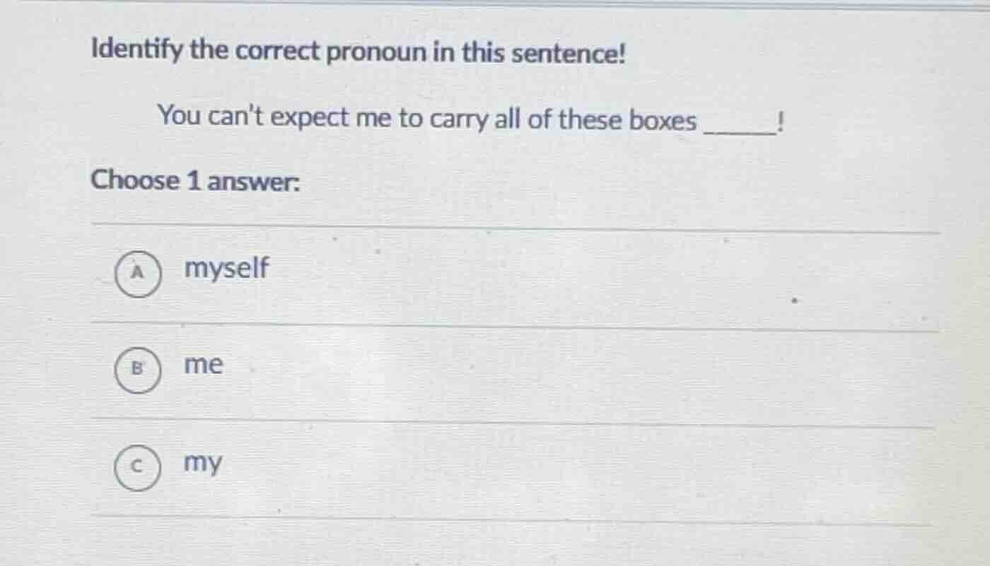 identify the correct pronoun in this sentence! you cant expect me to ca…