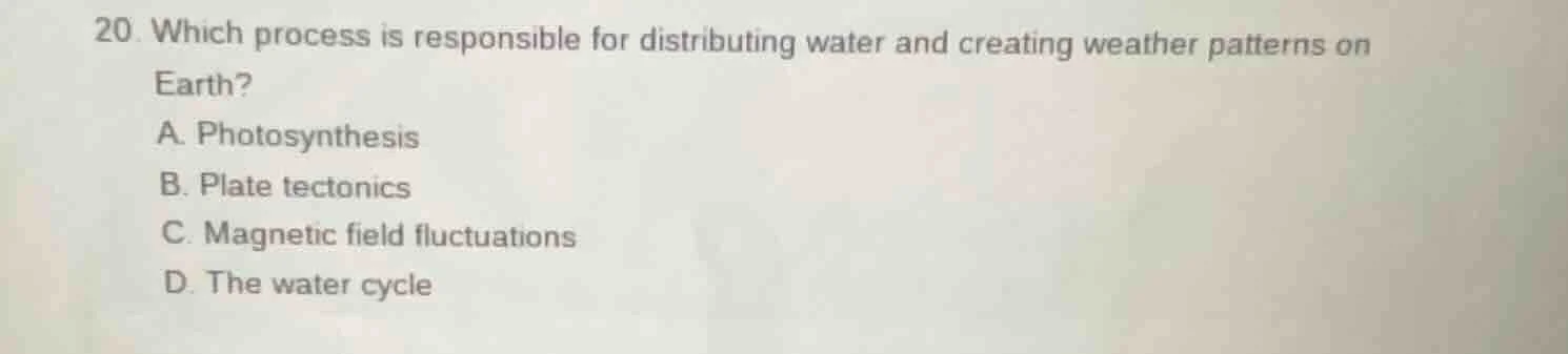 20. which process is responsible for distributing water and creating we…
