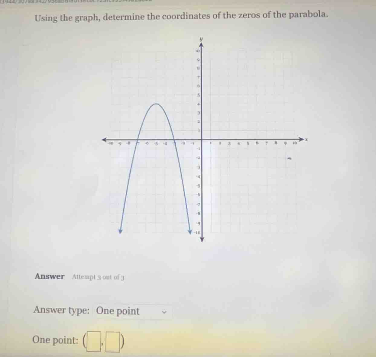 using the graph, determine the coordinates of the zeros of the parabola…