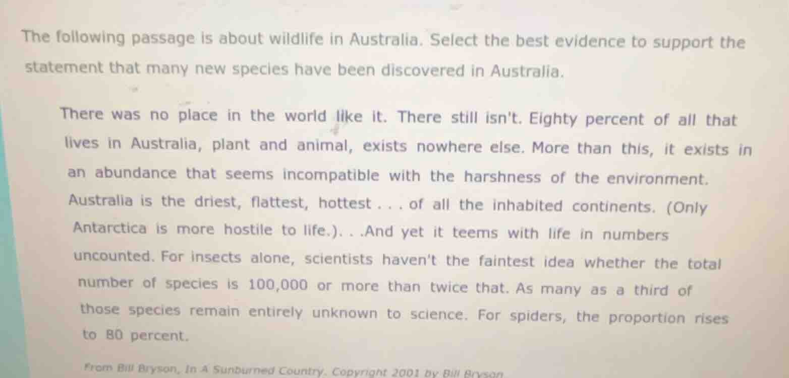 the following passage is about wildlife in australia. select the best e…