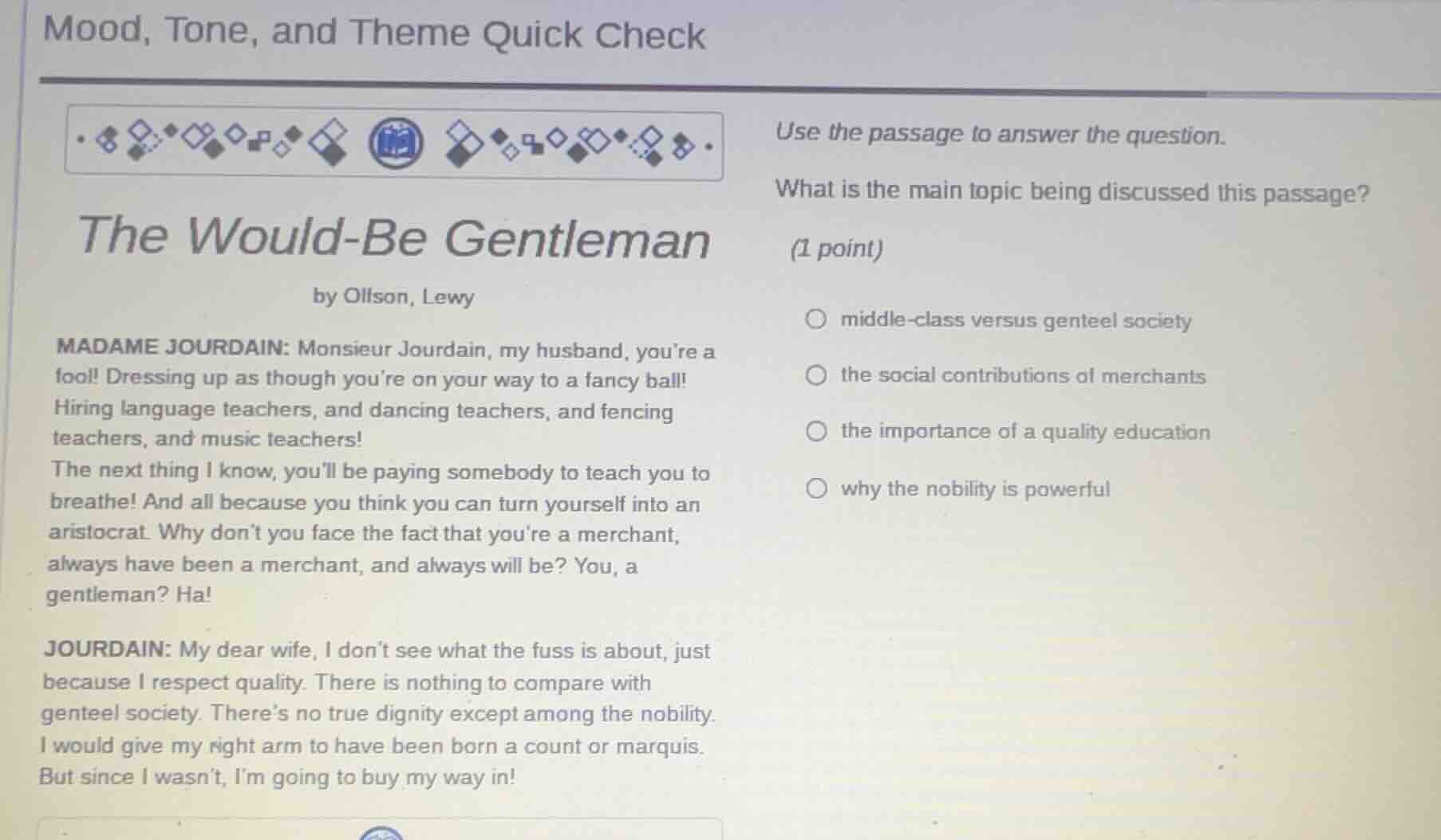 mood, tone, and theme quick check the would - be gentleman by olfson, l…