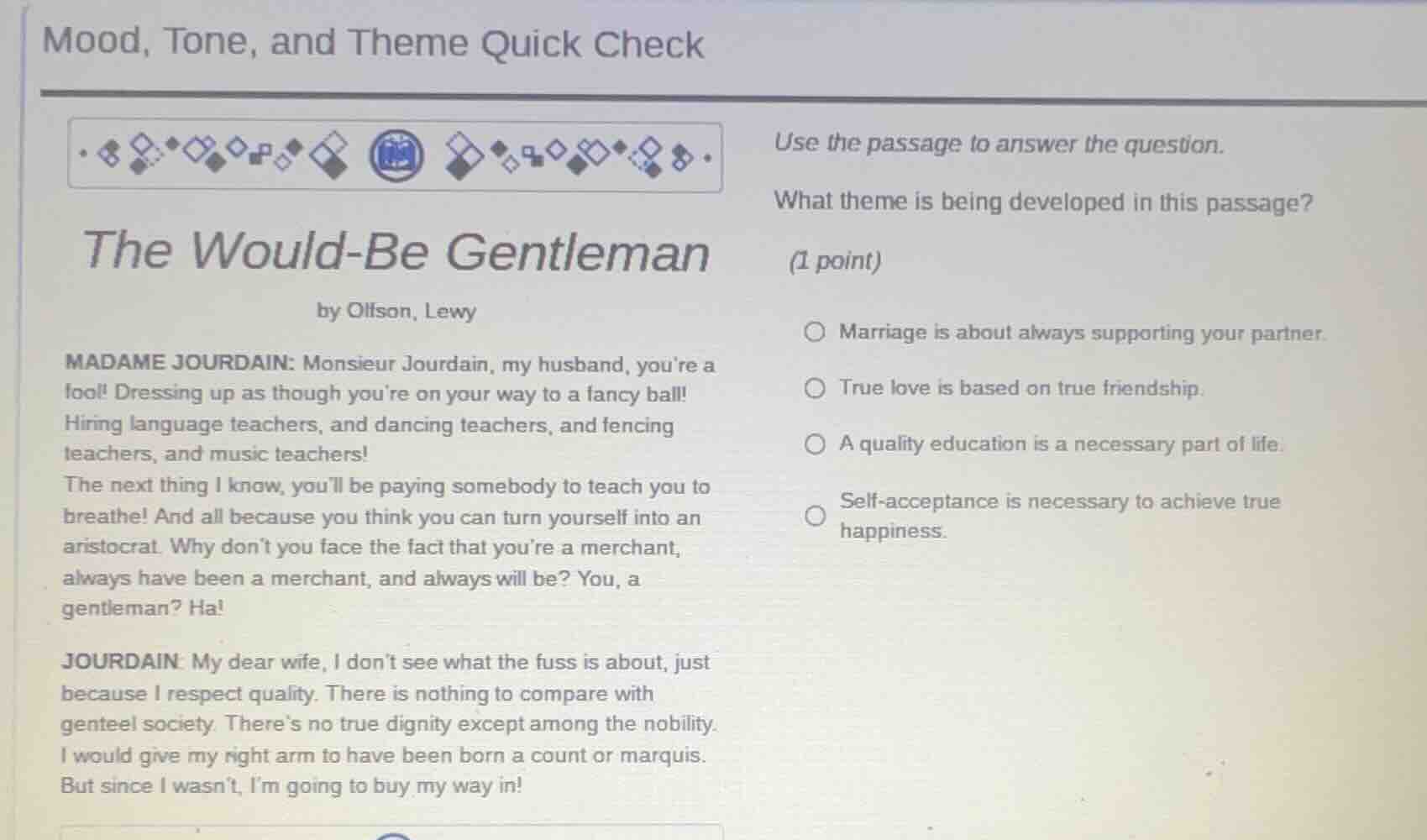 mood, tone, and theme quick check the would - be gentleman by olfson, l…
