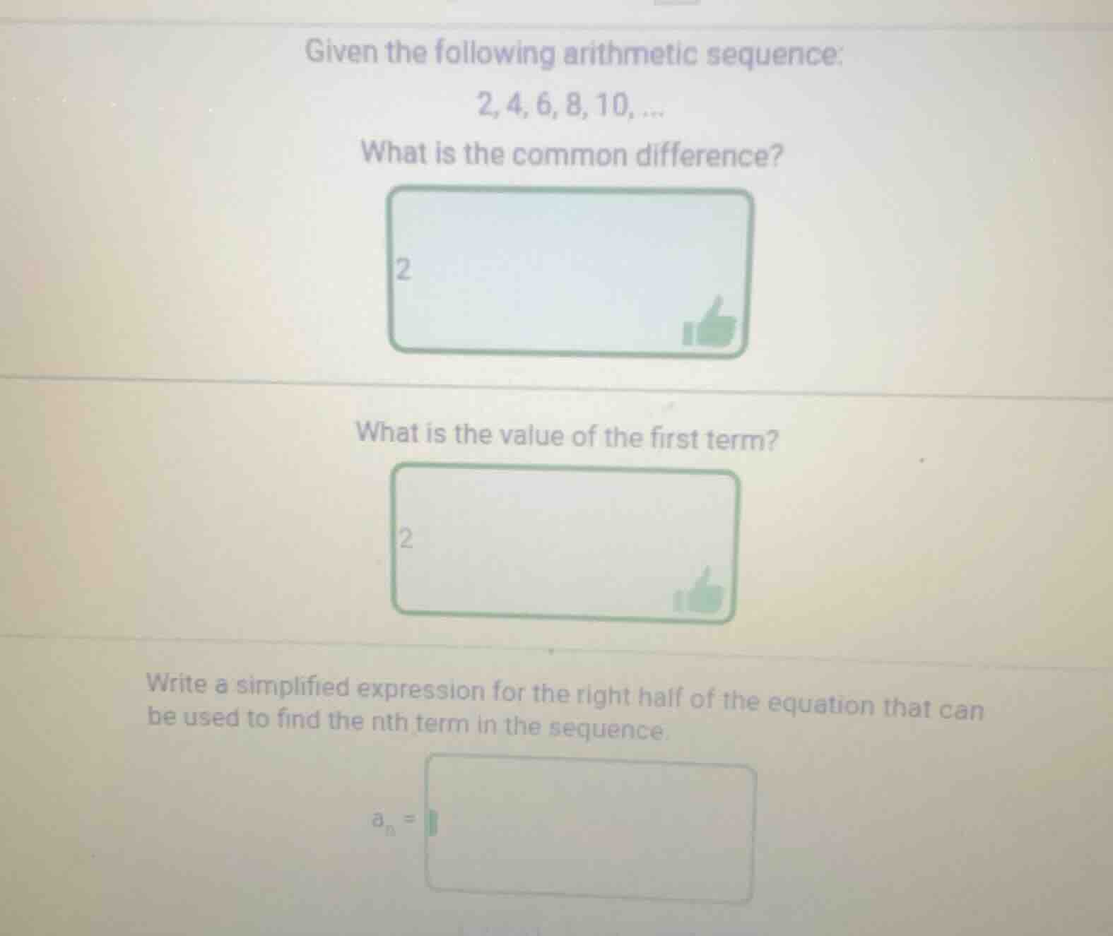 given the following arithmetic sequence: 2, 4, 6, 8, 10, ... what is th…