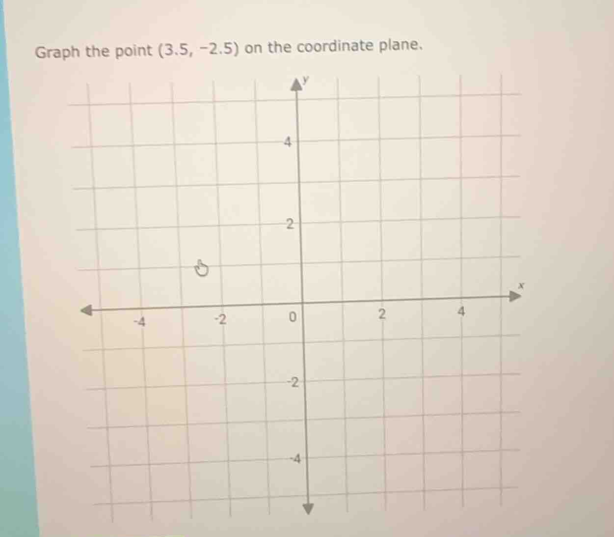 graph the point (3.5, -2.5) on the coordinate plane.