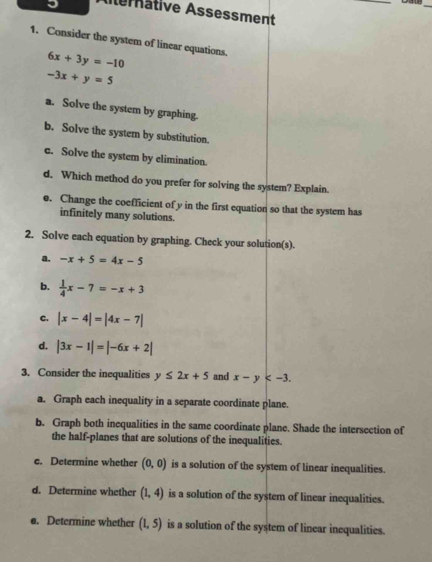 alternative assessment 1. consider the system of linear equations. $6x …