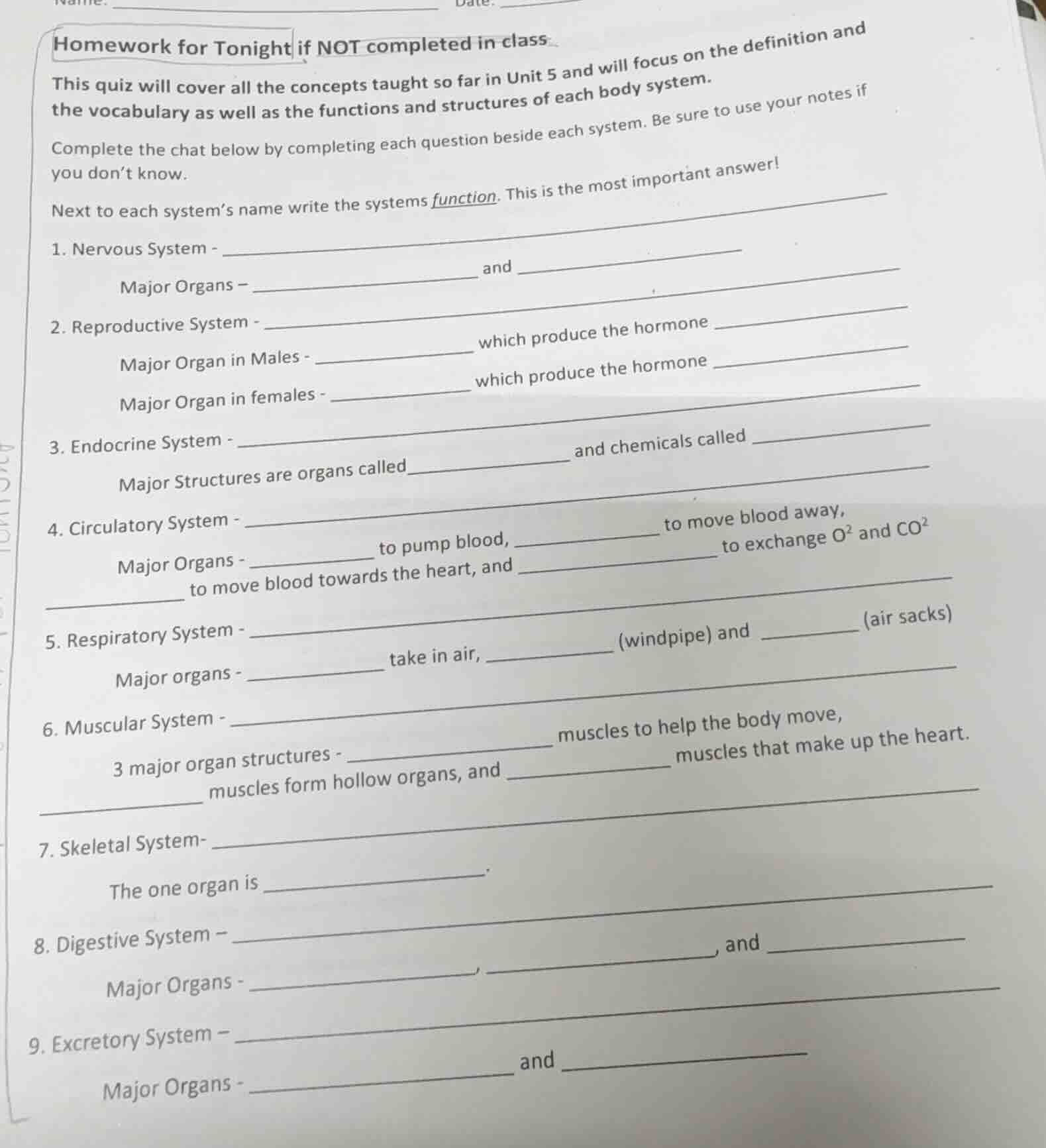 homework for tonight if not completed in class. this quiz will cover al…