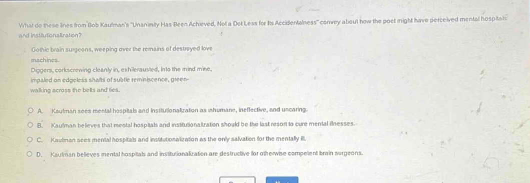 what do these lines from bob kaufmans \unanimity has been achieved, not…