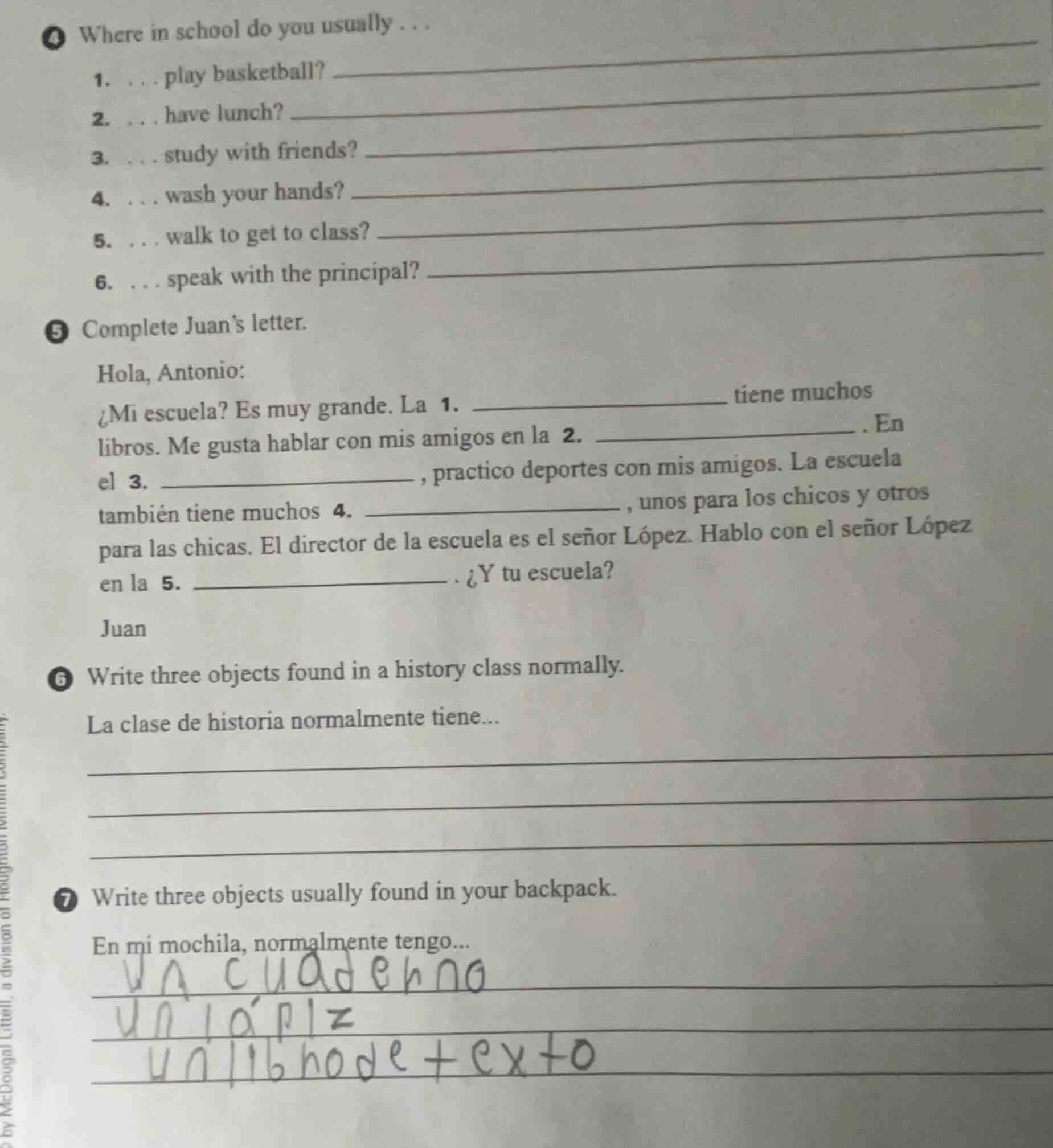 4 where in school do you usually... 1. ...play basketball? 2. ...have l…