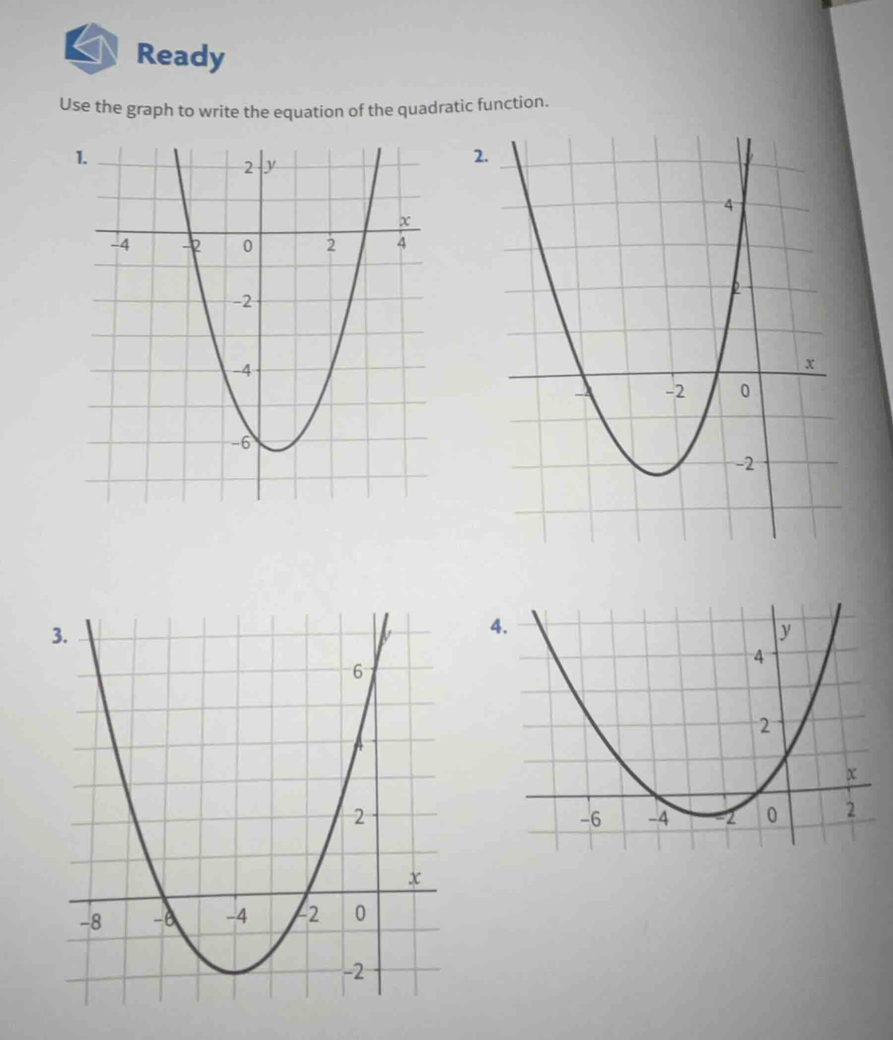 ready use the graph to write the equation of the quadratic function. 1.…