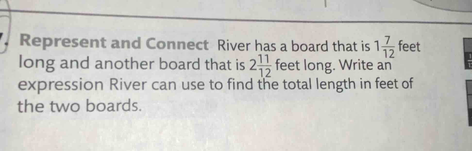 represent and connect river has a board that is $1\\frac{7}{12}$ feet l…