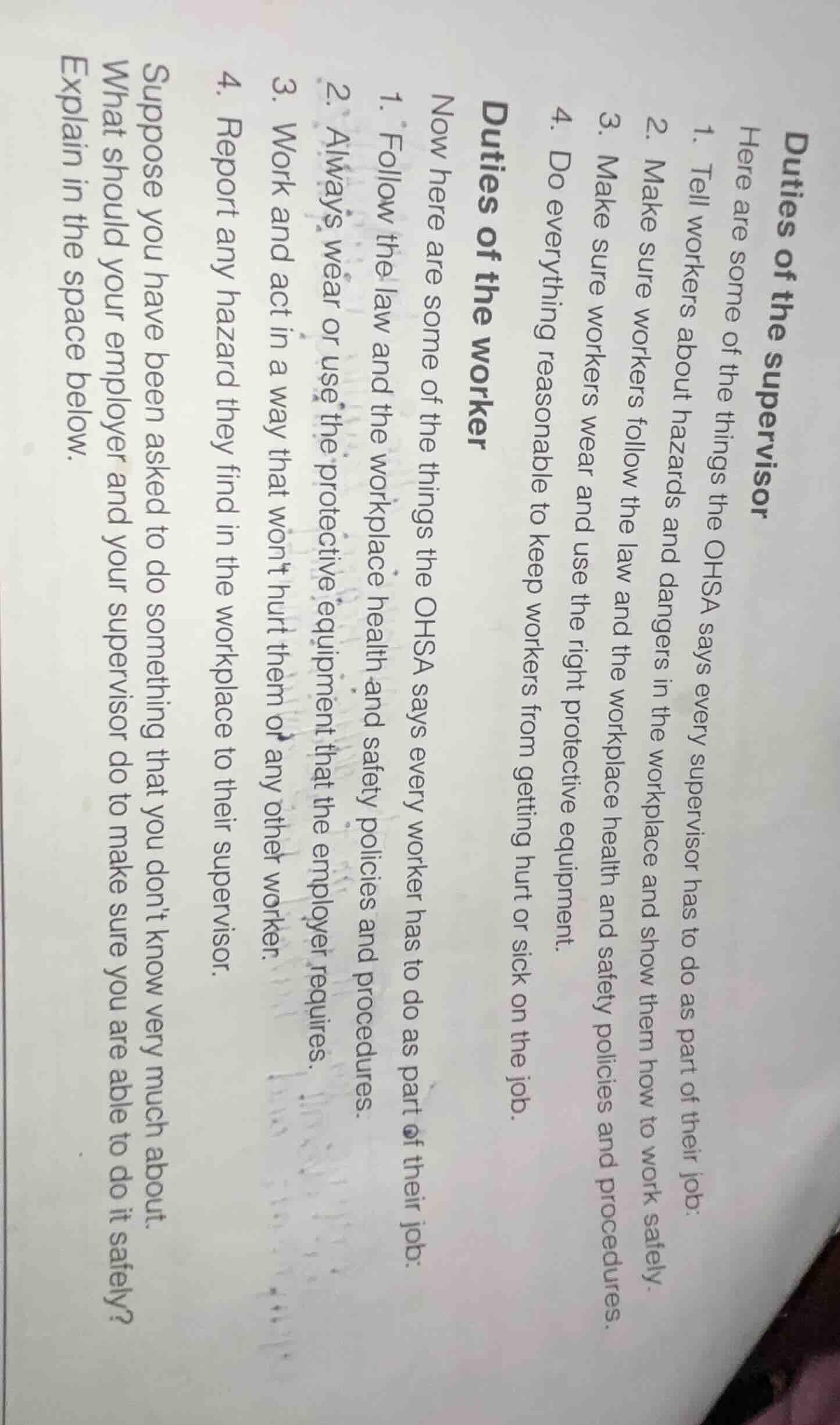 duties of the supervisor here are some of the things the ohsa says ever…