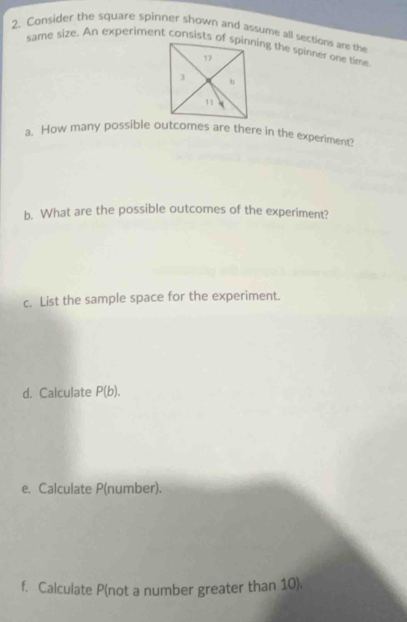 2. consider the square spinner shown and assume all sections are the sa…