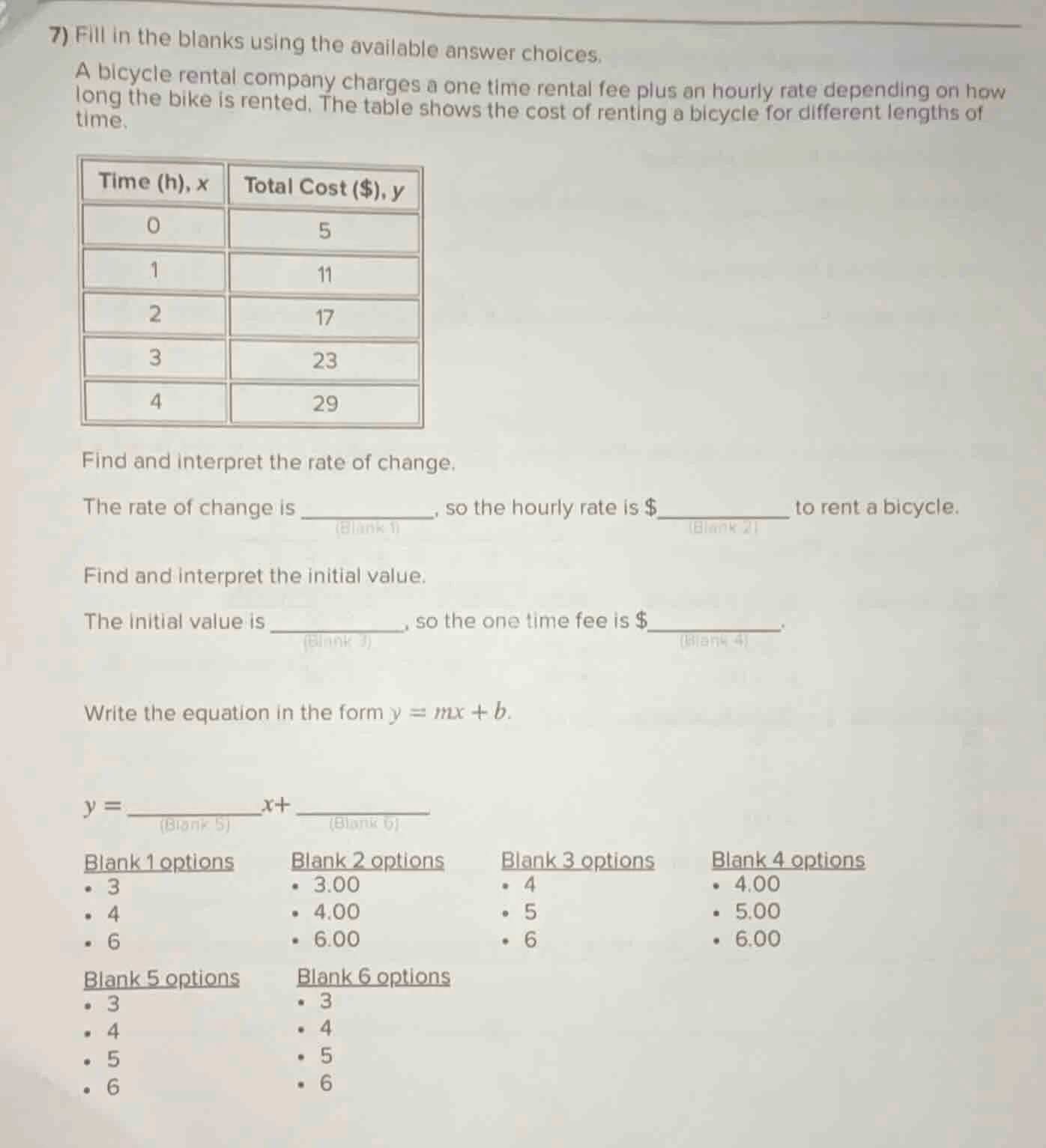7) fill in the blanks using the available answer choices. a bicycle ren…