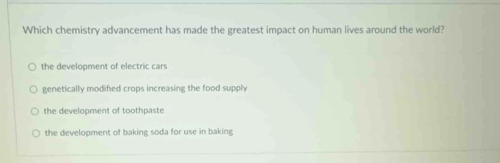 which chemistry advancement has made the greatest impact on human lives…
