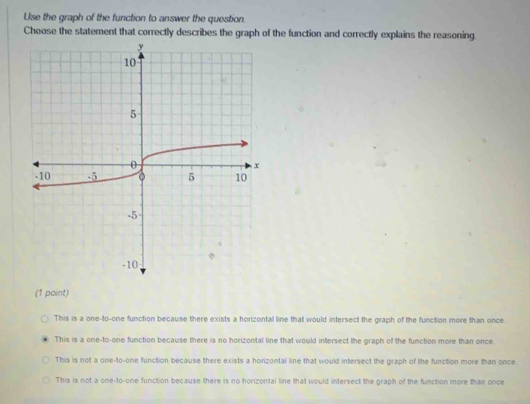 use the graph of the function to answer the question. choose the statem…