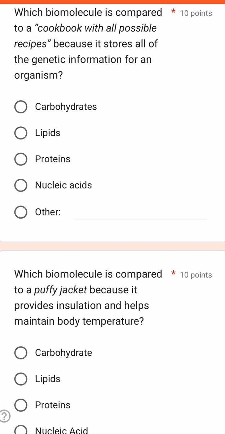which biomolecule is compared to a \cookbook with all possible recipes\…