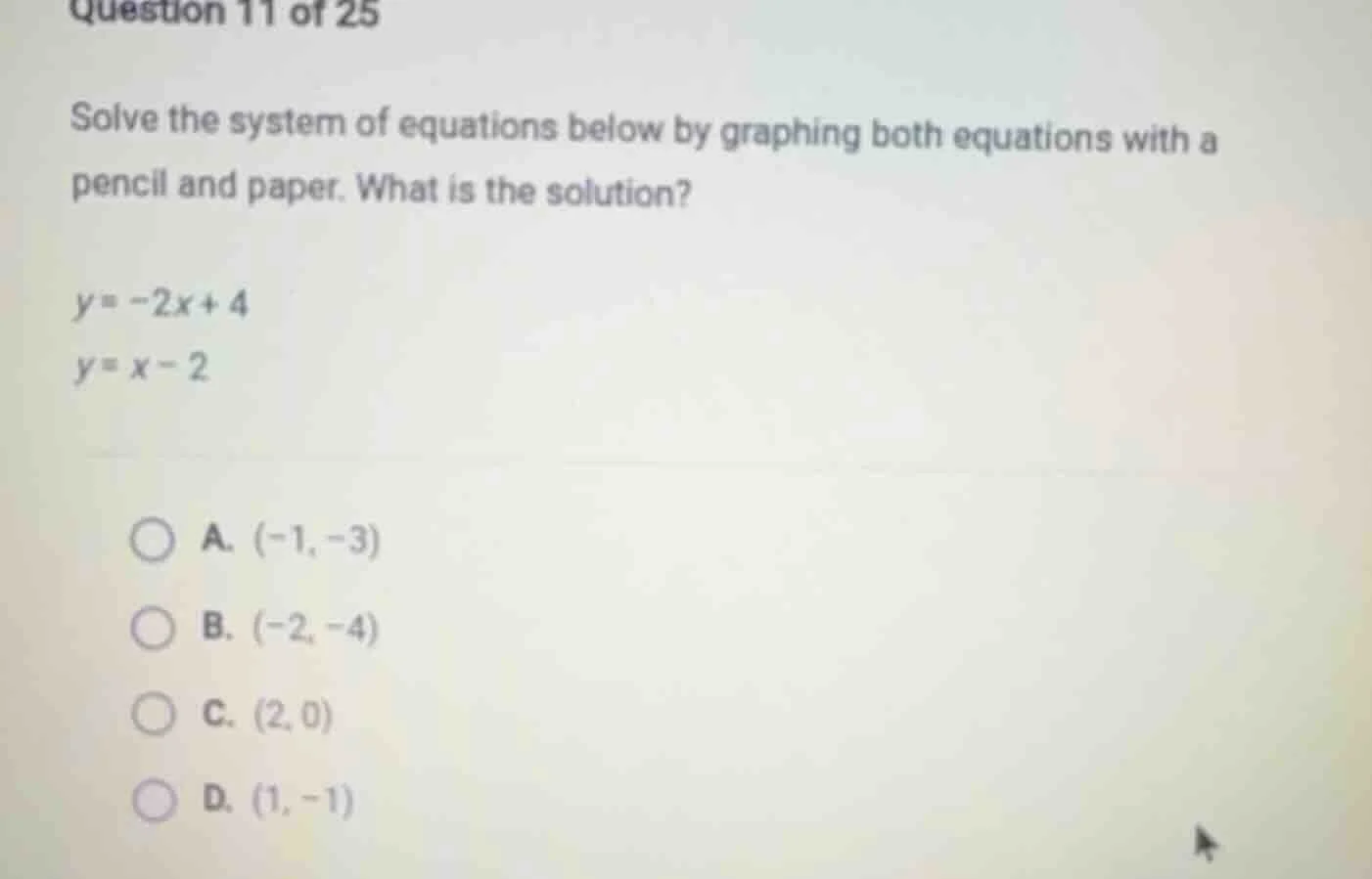 question 11 of 25 solve the system of equations below by graphing both …