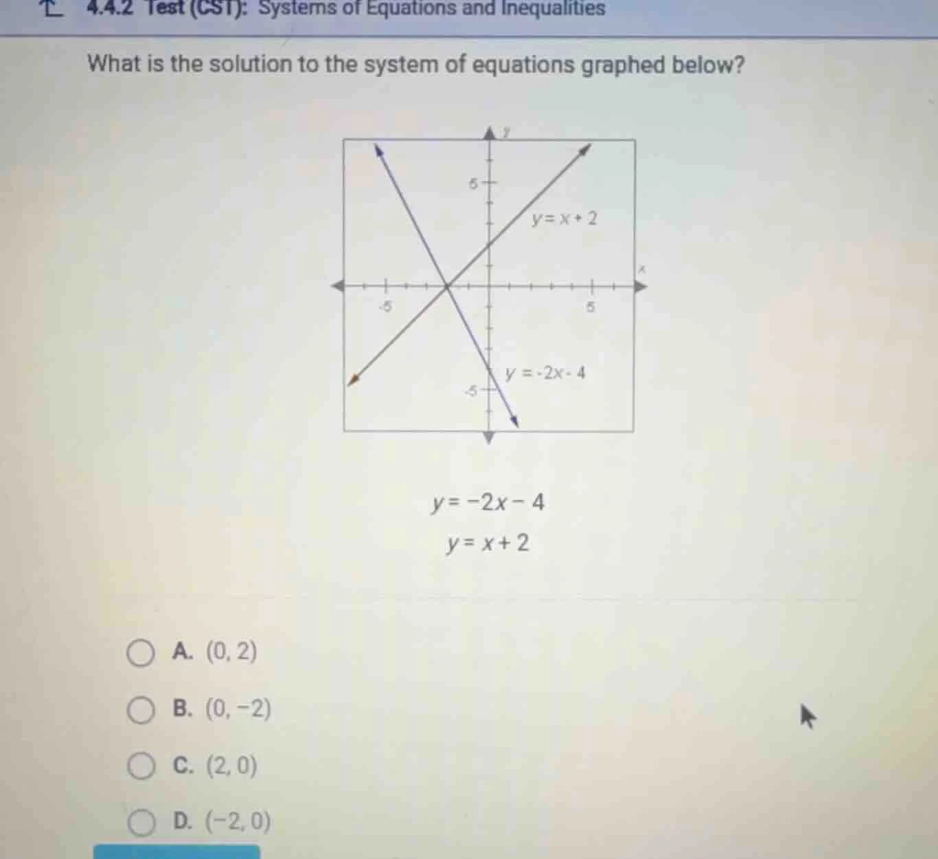 4.4.2 test (cst): systems of equations and inequalities what is the sol…